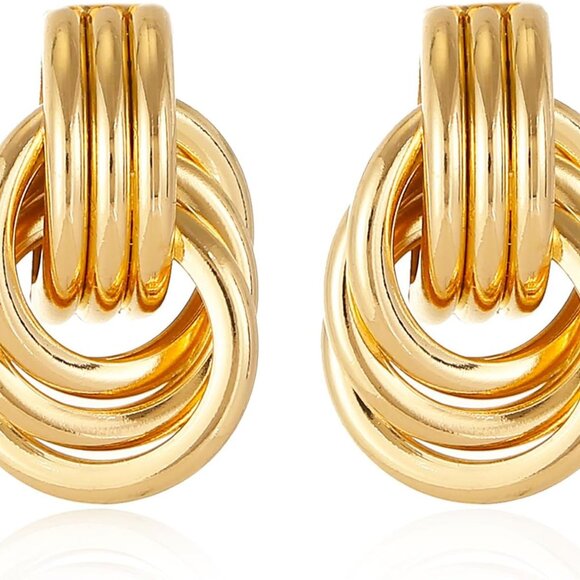 14K Gold Knot Dangle Earrings for Women, Stylish Chunky Gold Statement Jewelry - Picture 1 of 7